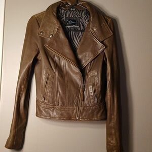 Mackage For Aritzia Soft Lambskin Moto Jacket Taupe 1P/XS